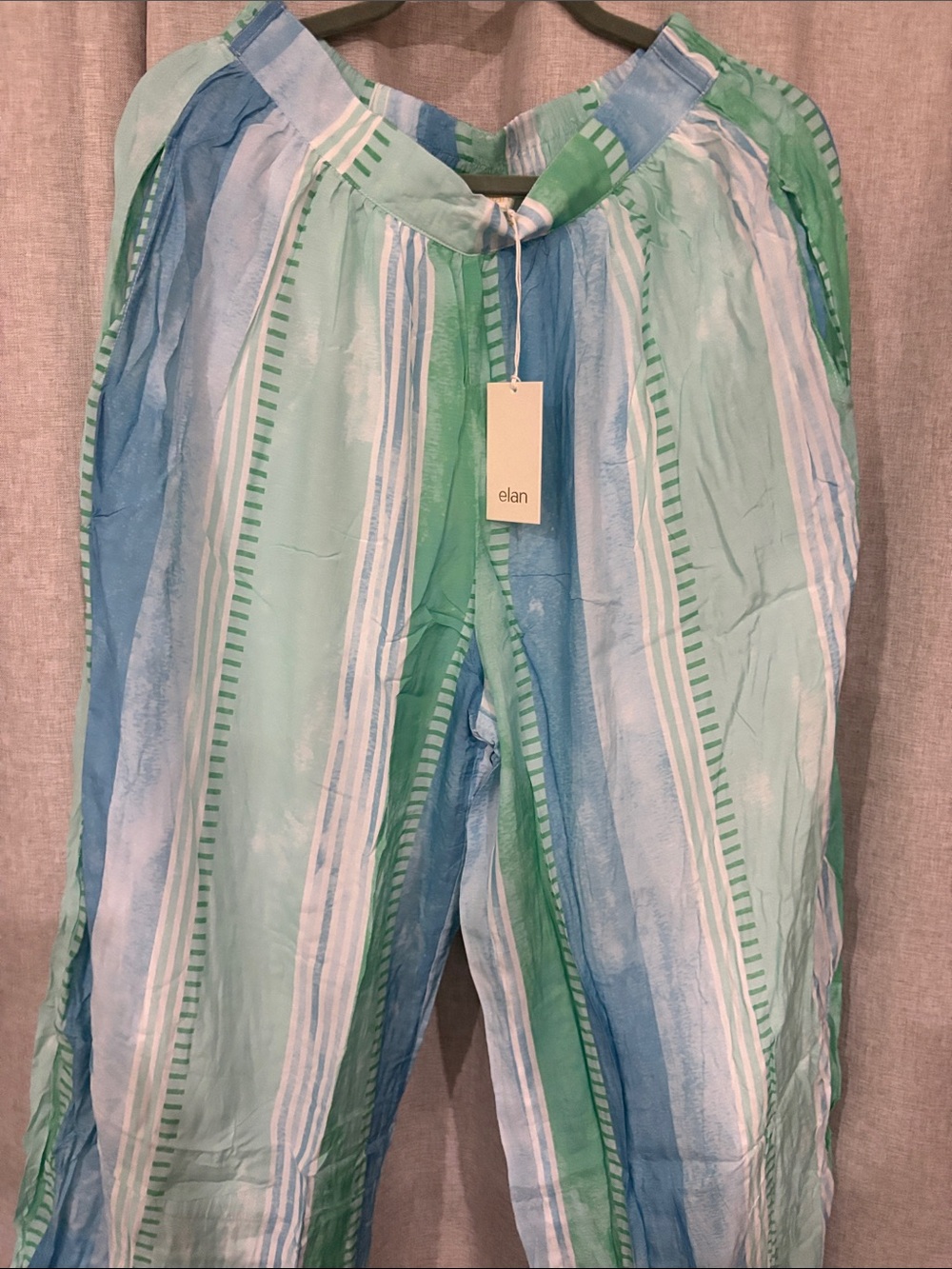 Elan Striped Wide-Leg Pants in Aqua, Blue & Green Stripe